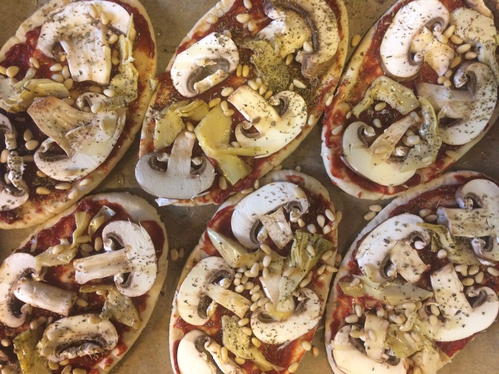 Mushroom and Artichoke Pitta Pizzas